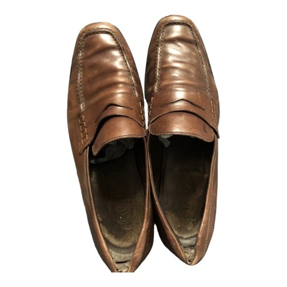 Tod’s men’s distressed look brown leather slip on leather loafers size 11.5 - Picture 11 of 14